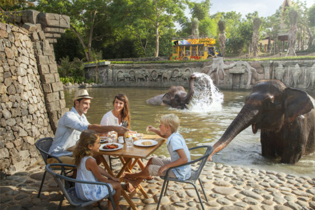 Family enjoying breakfast at Bali Zoo